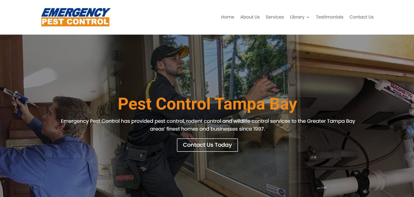 Emergency Pest Control homepage before Lumina with Pest Control Tampa Bay headline