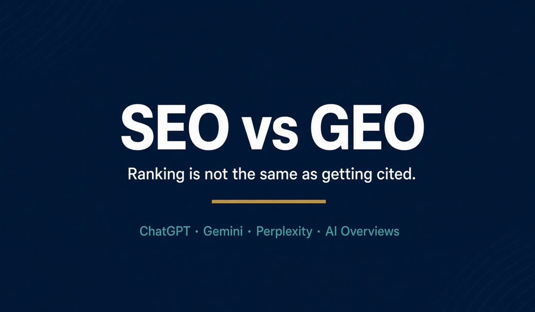 SEO vs GEO — ranking in Google is not the same as getting cited in ChatGPT, Gemini, Perplexity, or AI Overviews